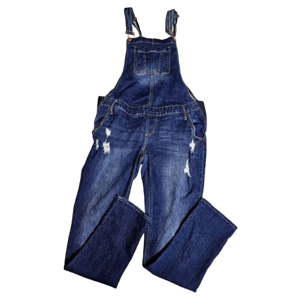 S.O.N.G Song Of New Generation Maternity Denim Jean Overalls Distressed Size XL